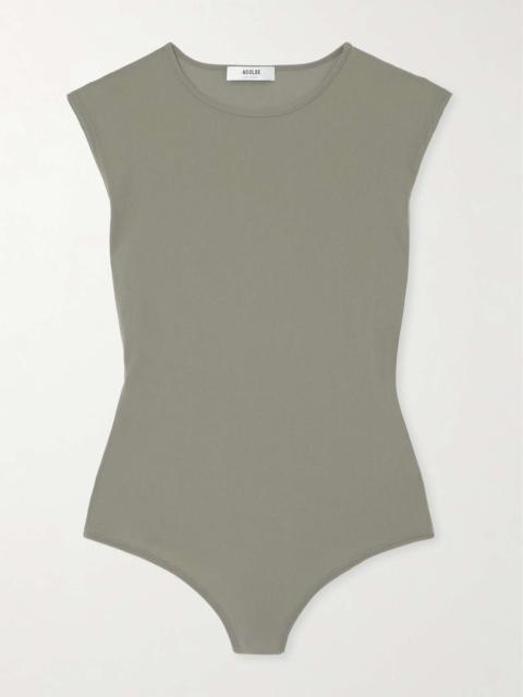 Aura stretch-jersey thong bodysuit Gray green