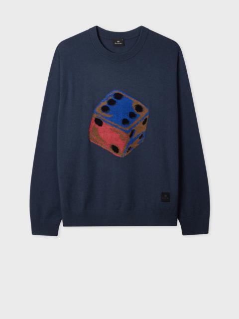 Navy 'Dice' Merino Wool-Blend Knitted Sweater