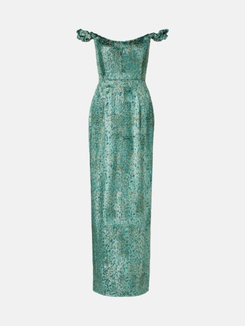 Yolanda off-shoulder brocade gown