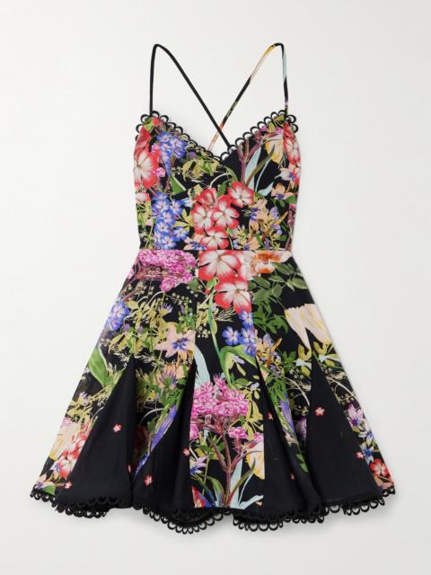 Marlene Lace-up Floral-print Cotton-blend Voile Mini Dress