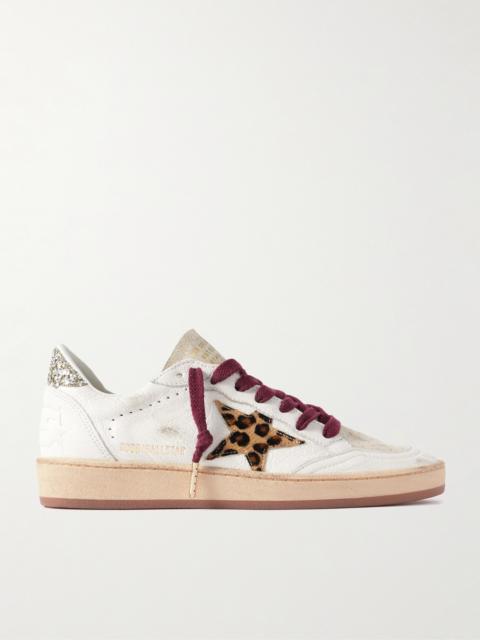 Ball Star Distressed Glittered Calf Hair And Suede-trimmed Leather Sneakers