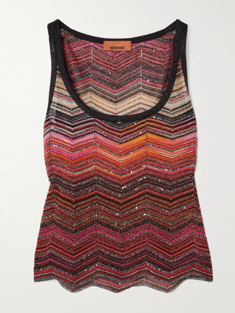 Mare Sequined Striped Metallic Crochet-knit Tank