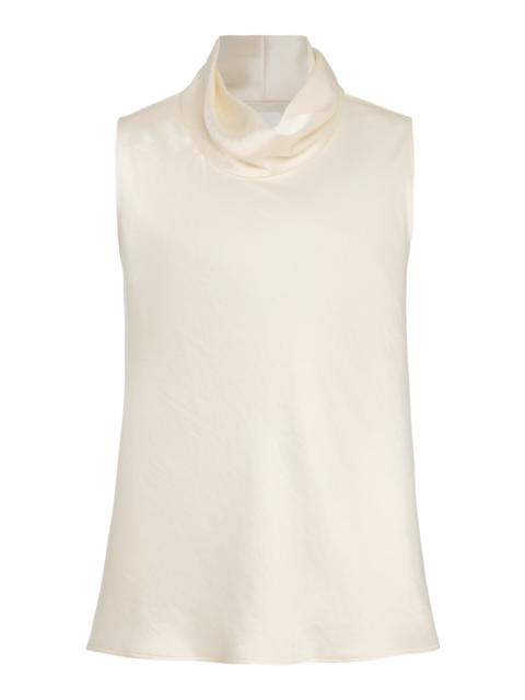 Barb Cowl-Neck Satin Top white