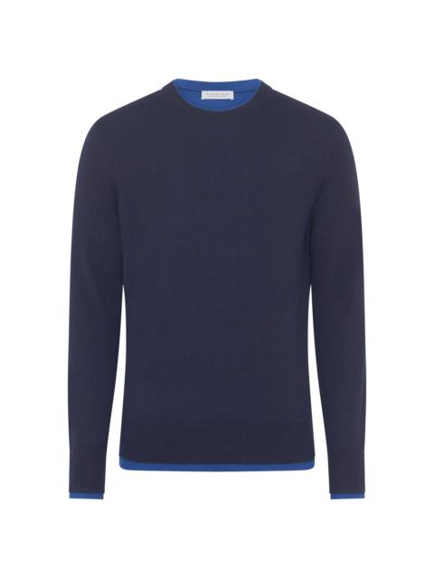 Wells Reversible Knit Sweater in Electric Navy & Cobalt Cashmere Silk