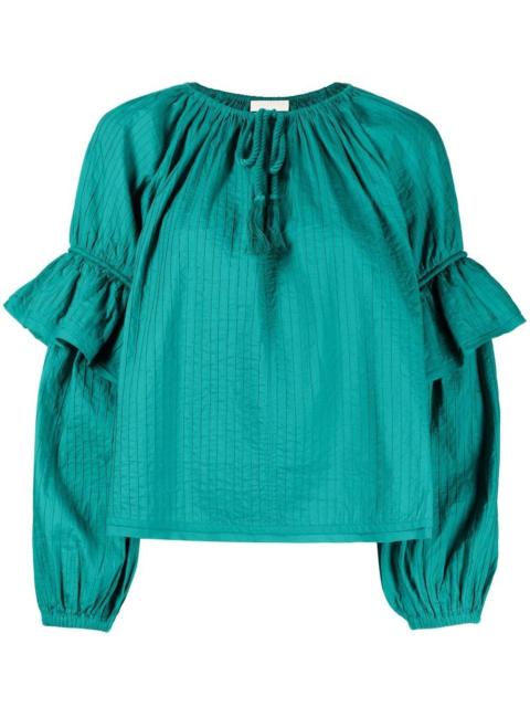 tie-front puff-sleeve blouse