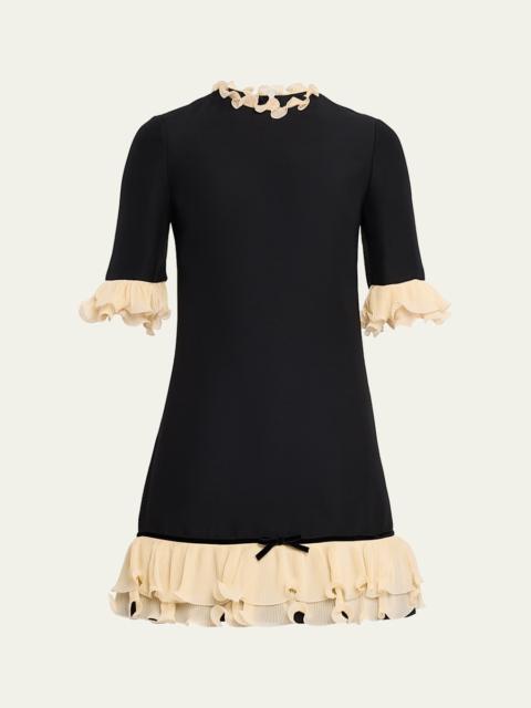 Ruffle Silk Crepe Mini Dress