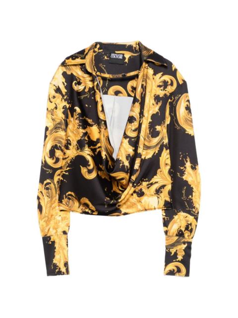 cowl-neck baroque-print blouse