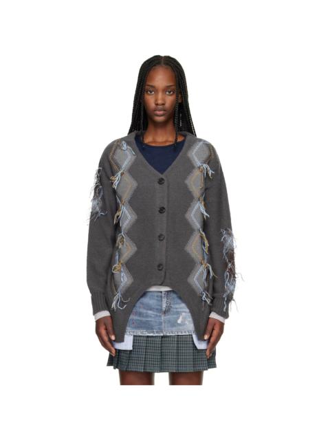 Gray Gartered Argyle Cardigan
