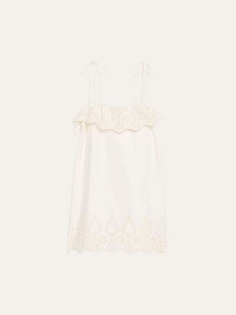 Yvonne Embroidered Tie-Shoulder Mini Dress