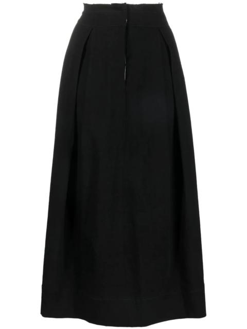 raw-edge pleated long skirt