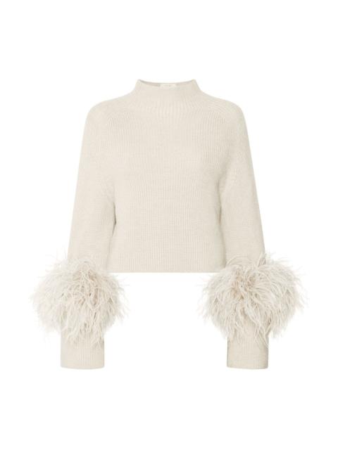 Wool Cropped Raglan Sweater With Feathers