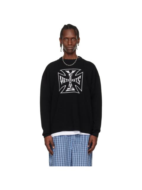 Black Double Biker Cross Logo Sweater