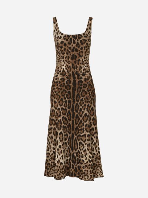 Leopard-print calf-length cady dress