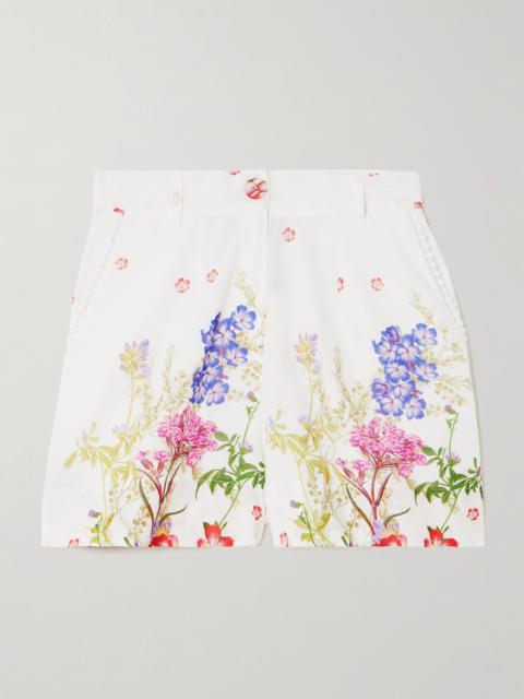 Pansy Guipure Lace-trimmed Floral-print Cotton-blend Voile Shorts