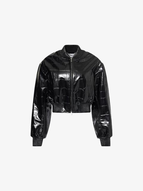 Crocodile-Embossed Faux-Leather Bomber Jacket