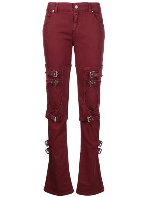 buckle-embellished cut-out jeans