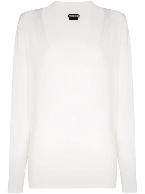 V-neck long-sleeved sweater