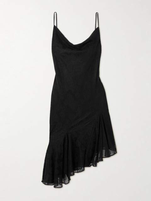 Asymmetric Ruffled Jacquard Mesh And Tulle Mini Dress