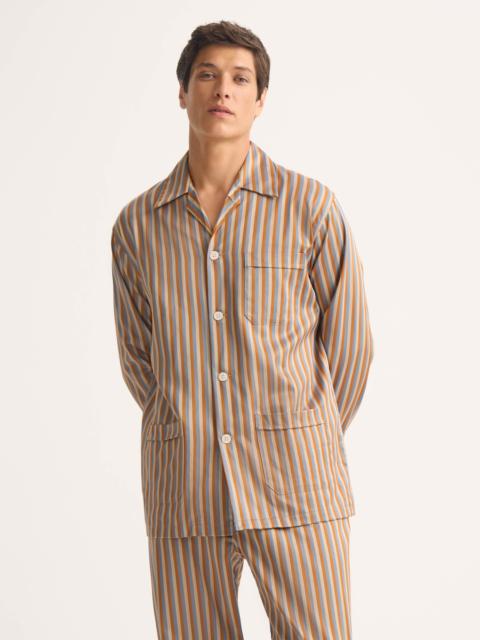 Men's Classic Fit Pajamas Wellington Cotton Brown and Blue Multicolor Stripe
