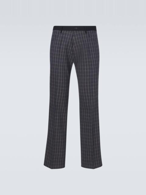 Country checked linen-blend straight pants