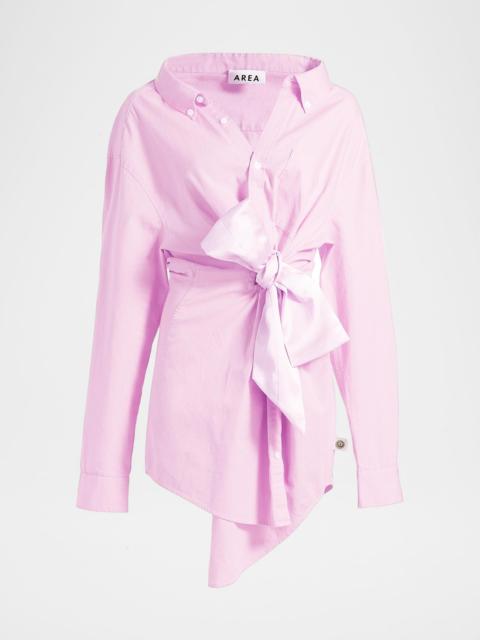 Satin Knot Poplin Shirt Dress