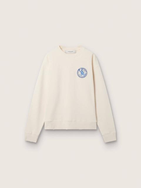 Tennis-inspired cream LTD sweatshirt with embroidered patch