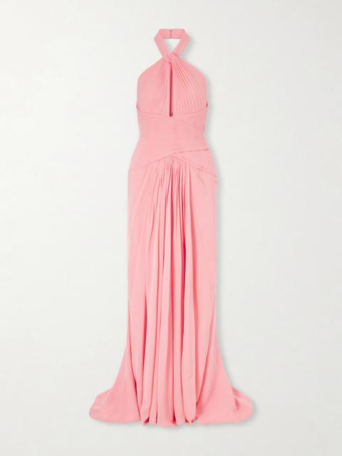 Pleated Silk-georgette Halterneck Gown