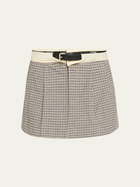 Belted Flip-Waist Check Mini Skirt