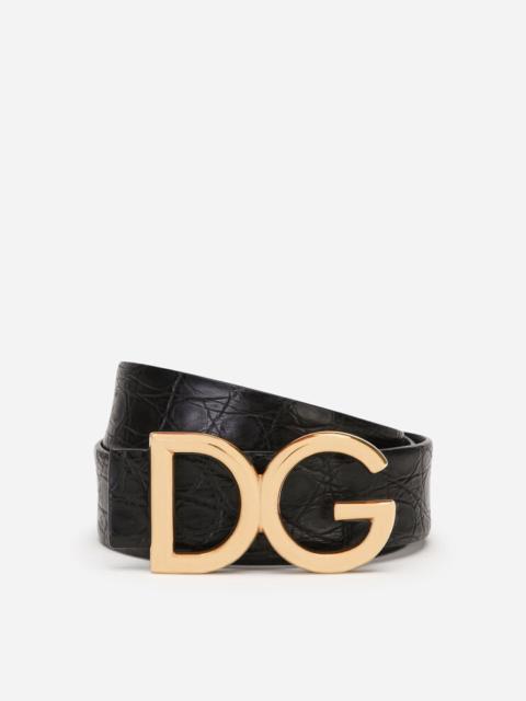 Crocodile flank nappa leather belt with DG logo