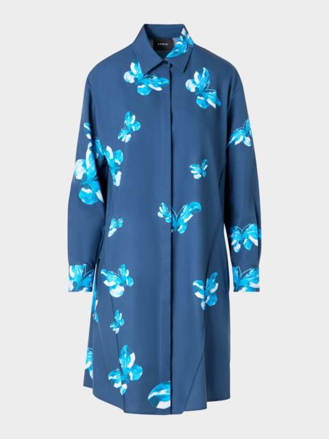 Exclusive Butterfly-Print Poplin Long-Sleeve Shirtdress