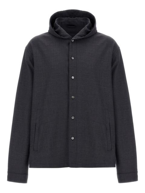 button-fastening hooded jacket