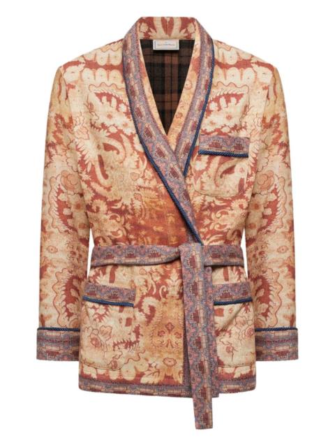 damask-pattern belted jacket
