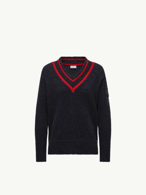 Padded V-Neck Cotton & Wool Blend Sweater