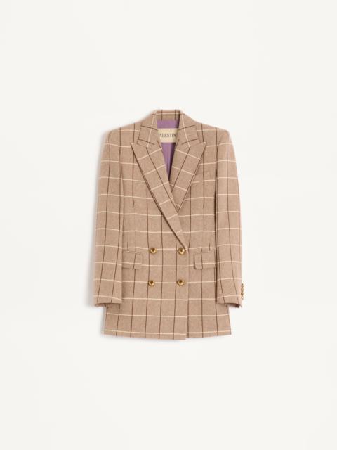 DOUBLE-BREASTED WOOL BLAZER WITH WINDOWPANE PATTERN