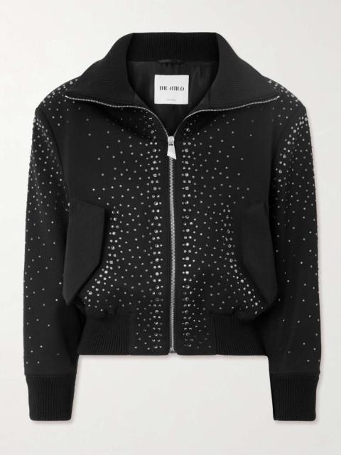 Crystal-embellished twill bomber jacket