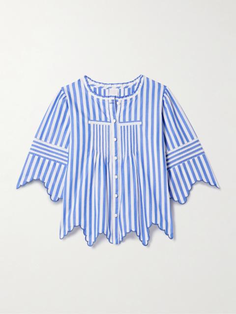 Matilde Embroidered Scalloped Striped Cotton Shirt