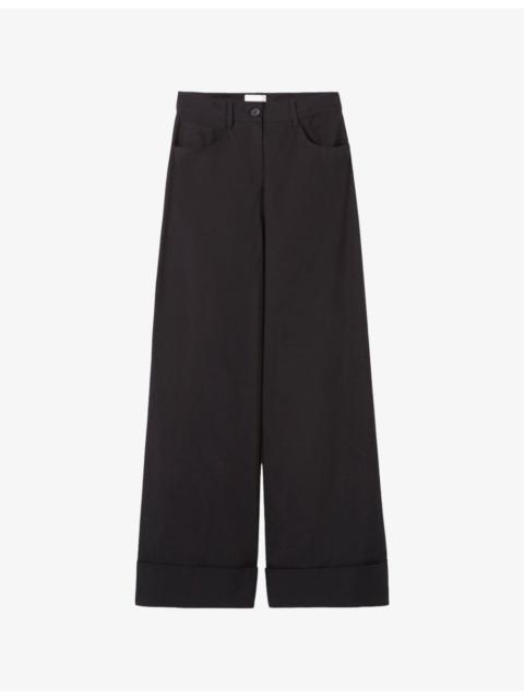 Wide-Leg High-Rise Cotton Trousers