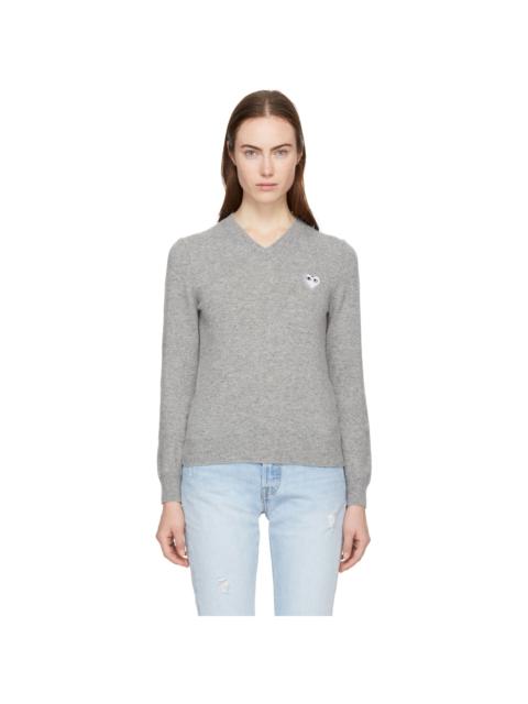 Grey Heart Patch V-Neck Sweater