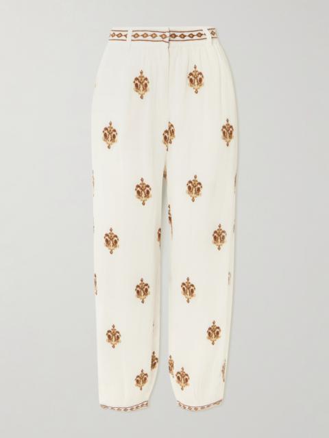 Anchor Tapestry Embroidered Georgette Tapered Pants