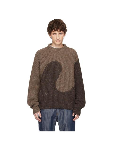 Brown Knit Crewneck Swirl Sweater