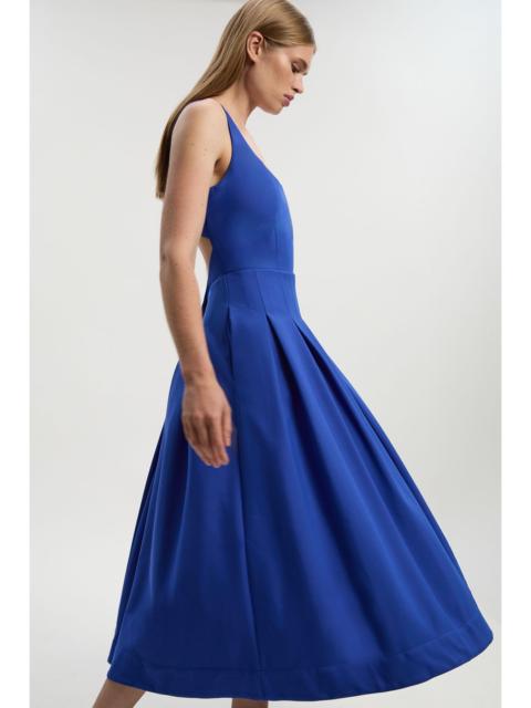 Tailored Scuba Strappy Full Skirted Midi Dress