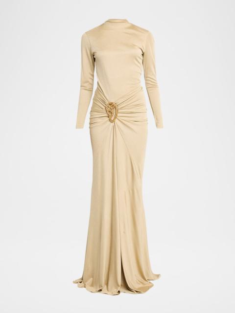 Celinda Draped Long-Sleeve Maxi Dress