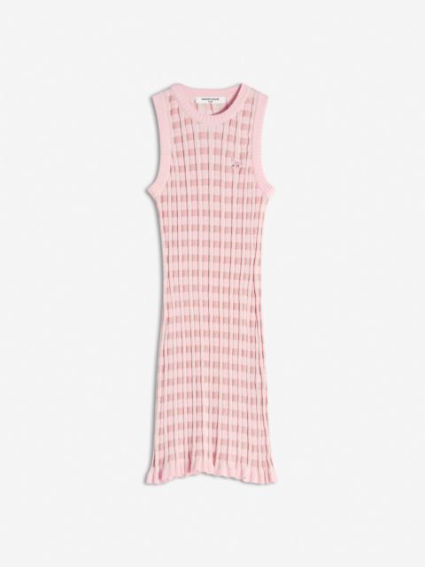 CHECKED RIBBED SHORT DRESS