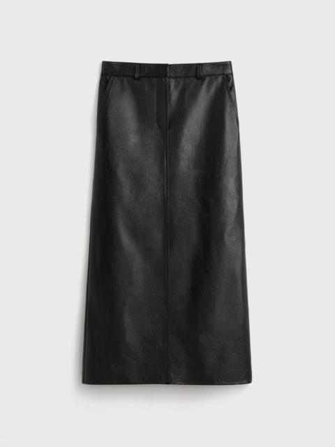 Grained-leather straight skirt black
