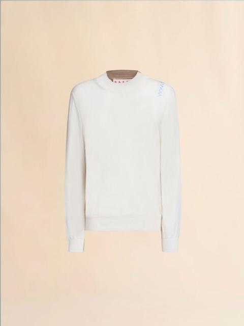 WHITE CREW NECK KNITTED JUMPER WITH CONTRASTING BACK PANEL