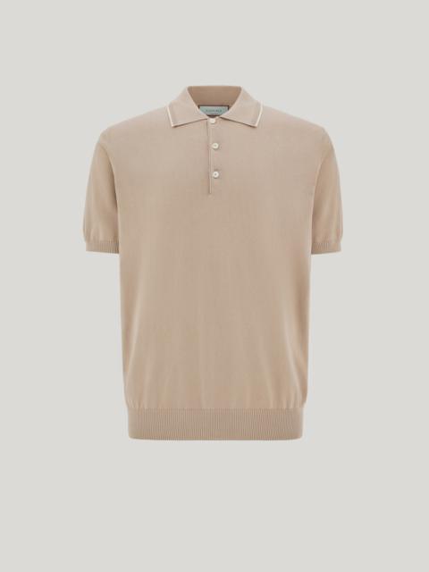 BEIGE PURE COTTON POLO SHIRT WITH CONTRASTING PIPING