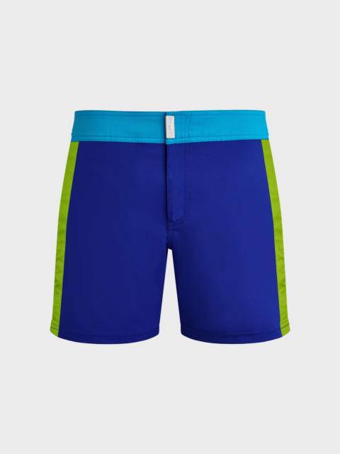 MEN STRETCH SWIM TRUNKS FLAT BELT COLOR BLOCK