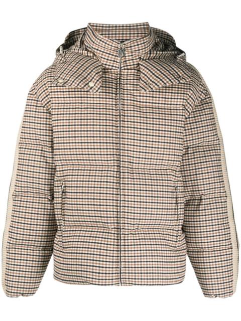 check-pattern hooded puffer jacket