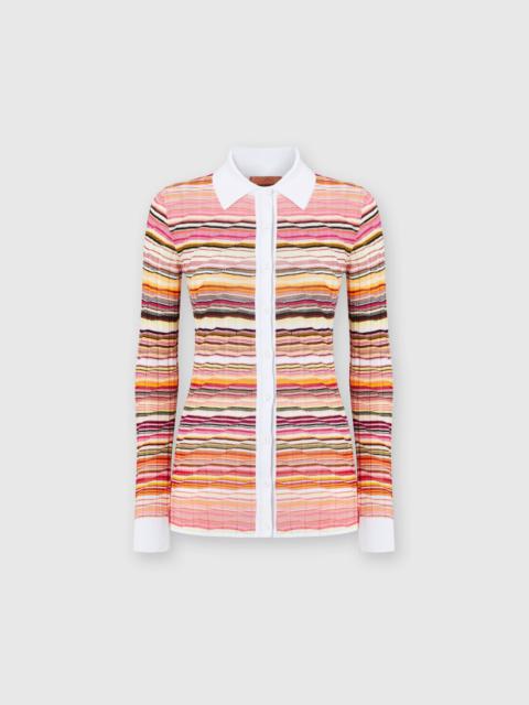 Striped cotton and viscose ribbed shirt with contrasting trim