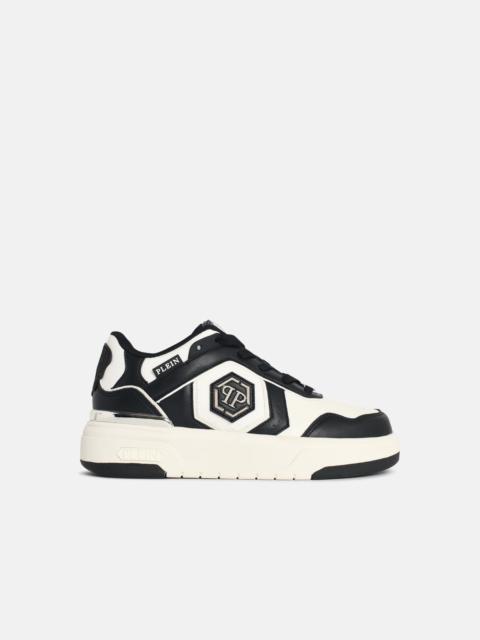 'SK8R' BLACK AND WHITE FABRIC BLEND SNEAKERS